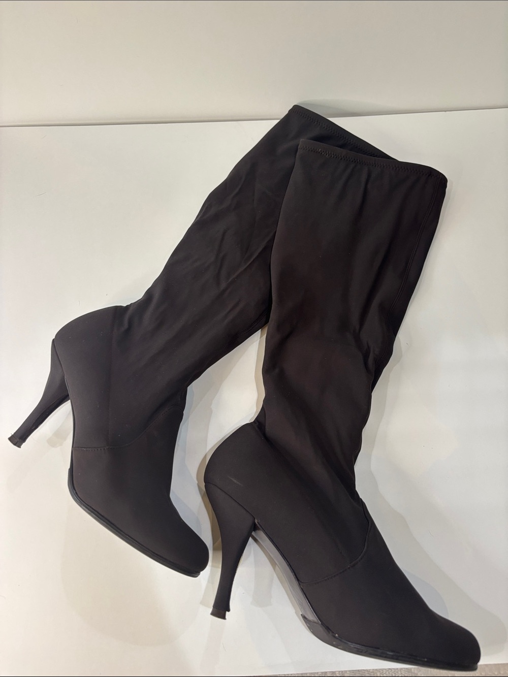 Delman Rachel style Espresso Stretch Crepe boots size 8